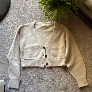 Cropped Cardigan Sweater, Oatmeal